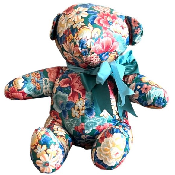 Vtg Shabby Chic Floral Teddy Bear Large. 17" h x 18" w - Picture 3 of 13
